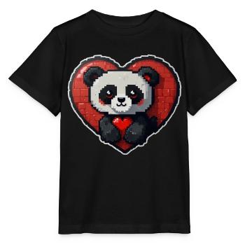 Pixel-Panda mit großem Herz - Stanley/Stella Kinder T-Shirt MINI CREATOR  - Schwarz - Vorne - Mikhail (115cm)