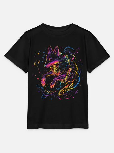 Loup Tête de loup Loups Meute de loups Nature Néon coloré - T-shirt bio MINI CREATOR Stanley/Stella Enfant - noir