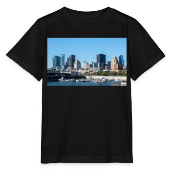 Panoramic view of Montreal Skyline from harbour - Stanley/Stella MINI CREATOR Kids’ T-Shirt - black - Front - Mikhail (115cm)