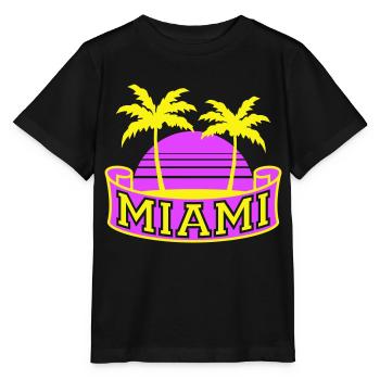 Miami USA 2 Palmen Strand Sonne Amerika Reise Cool - Stanley/Stella Kinder T-Shirt MINI CREATOR  - Schwarz - Vorne - Mikhail (115cm)