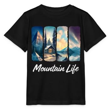 Berglandschaft mit See und Waldhütte - Stanley/Stella Kinder T-Shirt MINI CREATOR  - Schwarz - Vorne - Mikhail (115cm)