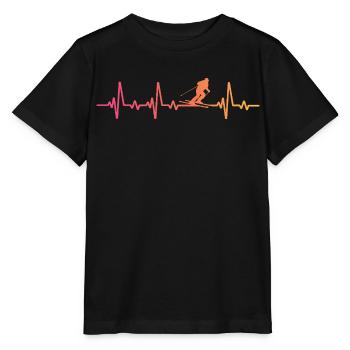 Skifahren Sonnenuntergangs-Herzschlag-Skifahren - Stanley/Stella Kinder T-Shirt MINI CREATOR  - Schwarz - Vorne - Mikhail (115cm)