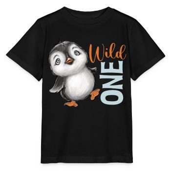 Premier 1er anniversaire des enfants « WILD ONE » Pingouin - T-shirt bio MINI CREATOR Stanley/Stella Enfant - noir - Devant - Mikhail (115cm)