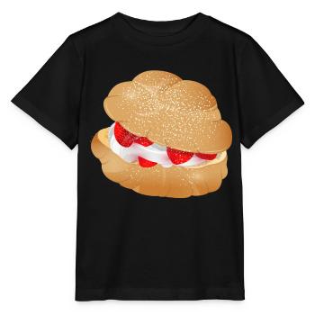 Cream puff stuffed with cream and strawberries - Stanley/Stella MINI CREATOR Kids’ T-Shirt - black - Front - Mikhail (115cm)