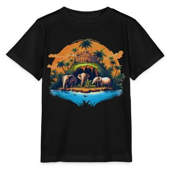 Karibische Insel mit Palmen und Elefanten, surreal - Stanley/Stella Kinder T-Shirt MINI CREATOR  - Schwarz - Vorne - Mikhail (115cm)