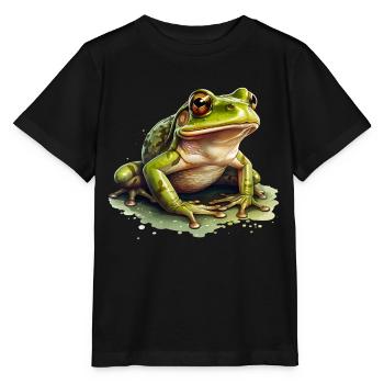 Grass frog sitting in puddle of water - Stanley/Stella MINI CREATOR Kids’ T-Shirt - black - Front - Mikhail (115cm)