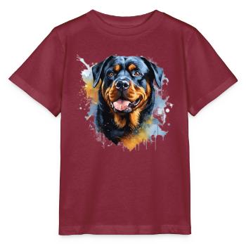 Vibrant Rottweiler Splash Art | Bold Dog Lover Pri - Stanley/Stella MINI CREATOR Kids’ T-Shirt - burgundy - Front - Kain (125cm)