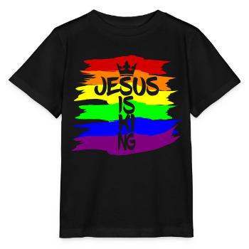 Jesus is King Cross Rainbow Colors Queer - Stanley/Stella MINI CREATOR Kids’ T-Shirt - black - Front - Mikhail (115cm)