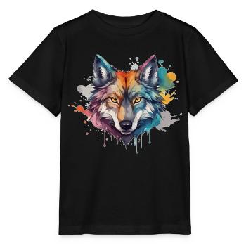 Wolf Wasserfarbe Spirit Aquarell - Stanley/Stella Kinder T-Shirt MINI CREATOR  - Schwarz - Vorne - Mikhail (115cm)