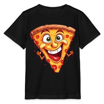 Pizza Pizza Tranche Visage Rires Pizzeria Drôle - T-shirt bio MINI CREATOR Stanley/Stella Enfant - noir - Devant - Mikhail (115cm)