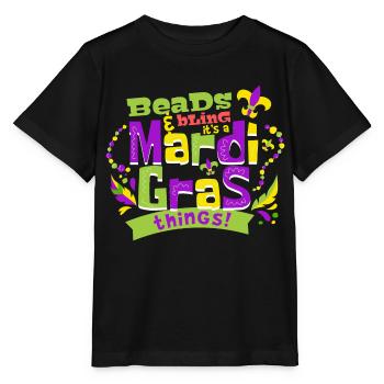 Beads and bling It's a Mardi Gras things - Stanley/Stella MINI CREATOR Kids’ T-Shirt - black - Front - Mikhail (115cm)
