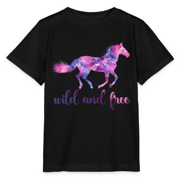 Sauvage et libre - cheval, cheval - T-shirt bio MINI CREATOR Stanley/Stella Enfant - noir - Devant - Mikhail (115cm)