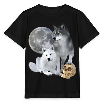 Wölfe, weiß, grau, Mond, Schädel - Stanley/Stella Kinder T-Shirt MINI CREATOR  - Schwarz - Vorne - Mikhail (115cm)