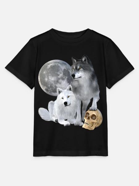 Wölfe, weiß, grau, Mond, Schädel - Stanley/Stella T-shirt MINI CREATOR til børn - sort