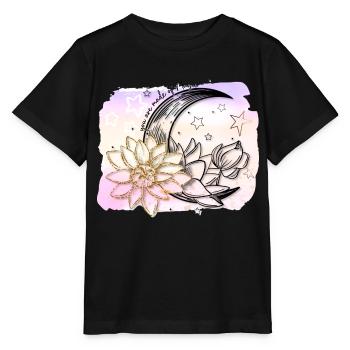 Halbmond mit Blumen und Sternen - Stanley/Stella Kinder T-Shirt MINI CREATOR  - Schwarz - Vorne - Mikhail (115cm)