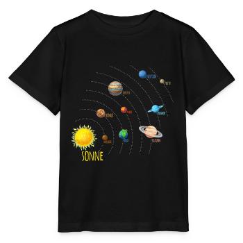 Sonnensystem mit Allen Planeten - Stanley/Stella Kinder T-Shirt MINI CREATOR  - Schwarz - Vorne - Mikhail (115cm)