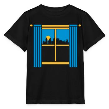 Sonne Hochhäuser Großstadt Fenster - Stanley/Stella Kinder T-Shirt MINI CREATOR  - Schwarz - Vorne - Mikhail (115cm)
