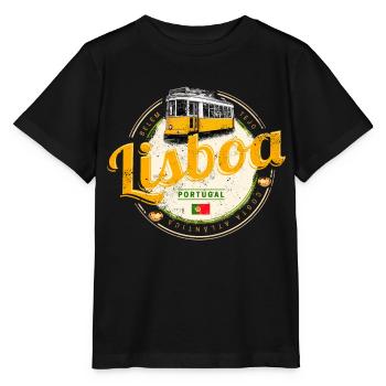Lisbonne Portugal avec Retro Tram Vintage Souvenir - T-shirt bio MINI CREATOR Stanley/Stella Enfant - noir - Devant - Mikhail (115cm)