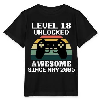 Level 18 freigeschaltet! Awesome seit Mai 2005, 18 Jahre alt - Stanley/Stella Kinder T-Shirt MINI CREATOR  - Schwarz - Vorne - Mikhail (115cm)
