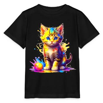 Colorful Kitty - Stanley/Stella MINI CREATOR Kids’ T-Shirt - black - Front - Mikhail (115cm)