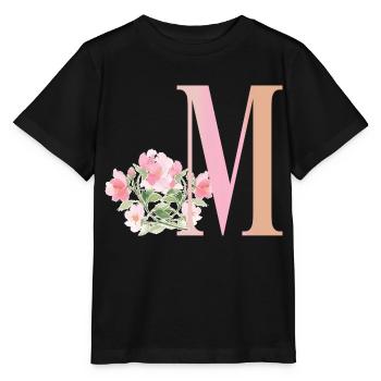 Buchstabe M mit Blumen - Stanley/Stella Kinder T-Shirt MINI CREATOR  - Schwarz - Vorne - Mikhail (115cm)