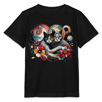 Kosmisches Katzengeflüster - Stanley/Stella Kinder T-Shirt MINI CREATOR  - Schwarz - Vorne - Mikhail (115cm)