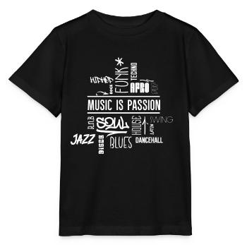 Music is passion - Wordcloud (white) - Stanley/Stella Kinder T-Shirt MINI CREATOR  - Schwarz - Vorne - Mikhail (115cm)