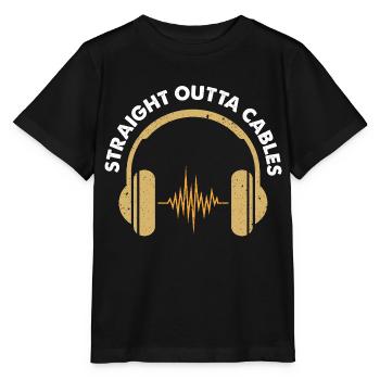 Straight Outta Cables Headphone Design - Stanley/Stella MINI CREATOR Kids’ T-Shirt - black - Front - Mikhail (115cm)