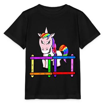 Für Kinder grimmiges Einhorn Emotion Gefühle Wut - Stanley/Stella Kinder T-Shirt MINI CREATOR  - Schwarz - Vorne - Mikhail (115cm)
