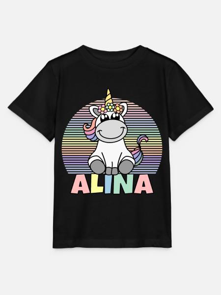 Alina Nombre Lindo Unicornio Arco Iris Nombre - Camiseta para niños MINI CREATOR de Stanley/Stella - negro