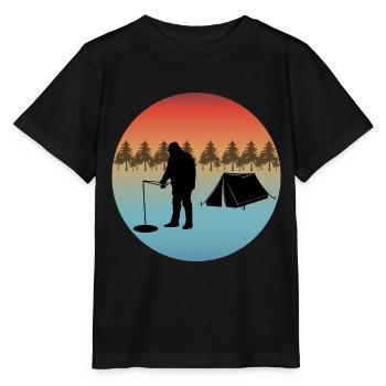 Eisfischen Winter Camping Camp Zelt Bäume Natur - Stanley/Stella Kinder T-Shirt MINI CREATOR  - Schwarz - Vorne - Mikhail (115cm)