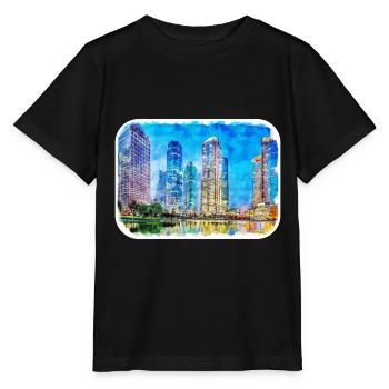 Shanghai China Aquarell Skizze Illustration - Stanley/Stella Kinder T-Shirt MINI CREATOR  - Schwarz - Vorne - Mikhail (115cm)