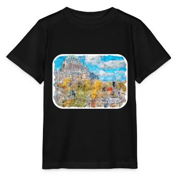 Quebec Canada Watercolor Sketch Drawn Illustration - Stanley/Stella MINI CREATOR Kids’ T-Shirt - black - Front - Mikhail (115cm)