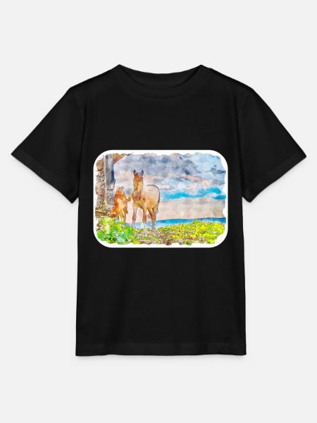 Nature Aquarelle Esquisse Dessinée à la main Illustration - T-shirt bio MINI CREATOR Stanley/Stella Enfant - noir
