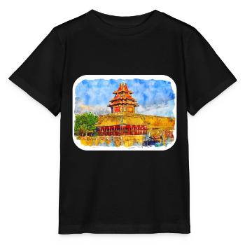 Peking China Aquarell Skizze Illustration - Stanley/Stella Kinder T-Shirt MINI CREATOR  - Schwarz - Vorne - Mikhail (115cm)