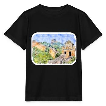 Peking China Aquarellskizze gezeichnete Zeichnung - Stanley/Stella Kinder T-Shirt MINI CREATOR  - Schwarz - Vorne - Mikhail (115cm)