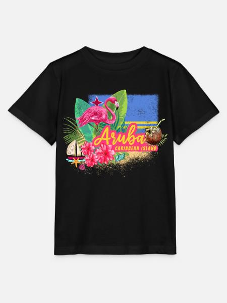 Aruba Retro Karibik Insel mit Flamingo Vintage - Stanley/Stella Kinder T-Shirt MINI CREATOR  - Schwarz