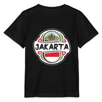 Jakarta Indonésie Drapeau Badge Voyage Souvenir Timbre - T-shirt bio MINI CREATOR Stanley/Stella Enfant - noir - Devant - Mikhail (115cm)