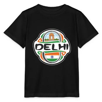 Delhi Inde Drapeau Badge Voyage Souvenir Timbre - T-shirt bio MINI CREATOR Stanley/Stella Enfant - noir - Devant - Mikhail (115cm)