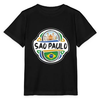 Sao Paulo Brésil Drapeau Badge Voyage Souvenir Timbre - T-shirt bio MINI CREATOR Stanley/Stella Enfant - noir - Devant - Mikhail (115cm)