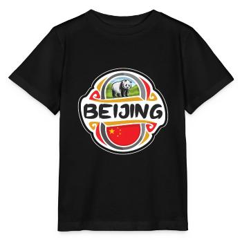 Beijing China Flag Badge Travel Souvenir Stamp - Stanley/Stella MINI CREATOR Kids’ T-Shirt - black - Front - Mikhail (115cm)