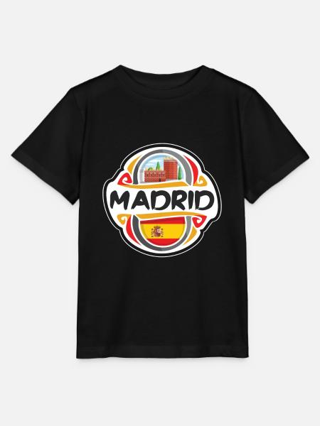 Madrid Espagne Drapeau Badge Voyage Souvenir Timbre - T-shirt bio MINI CREATOR Stanley/Stella Enfant - noir