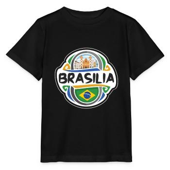 Brasilia Brazil Flag Badge Travel Souvenir Stamp - Stanley/Stella MINI CREATOR Kids’ T-Shirt - black - Front - Mikhail (115cm)