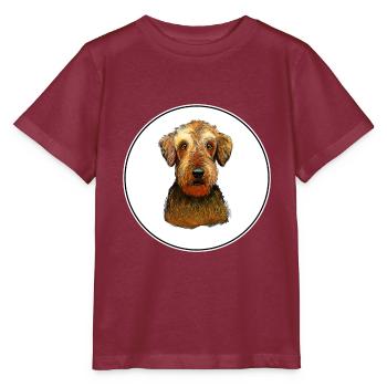 Airedale Terrier Dog Watercolor Illustration - Stanley/Stella MINI CREATOR Kids’ T-Shirt - burgundy - Front - Kain (125cm)