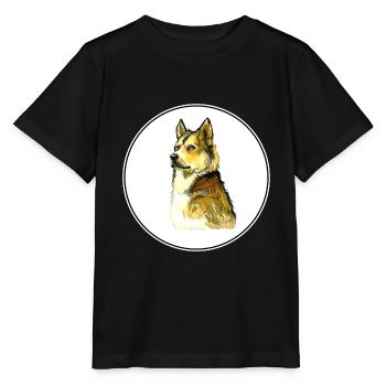 Illustration de l’aquarelle du chien Laika de Sibérie orientale - T-shirt bio MINI CREATOR Stanley/Stella Enfant - noir - Devant - Mikhail (115cm)