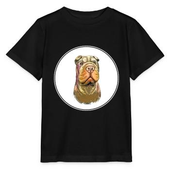 Shar Pei Purebred Dog Watercolor Illustration - Stanley/Stella MINI CREATOR Kids’ T-Shirt - black - Front - Mikhail (115cm)