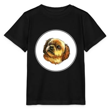 Tibetischer Spaniel Hund Aquarell Skizze Illustration - Stanley/Stella Kinder T-Shirt MINI CREATOR  - Schwarz - Vorne - Mikhail (115cm)