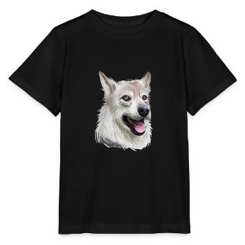 Illustration de l’aquarelle du chien Laika de Sibérie occidentale - T-shirt bio MINI CREATOR Stanley/Stella Enfant - noir - Devant - Mikhail (115cm)
