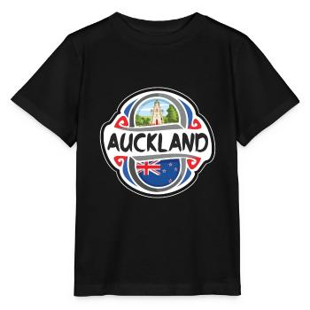 Auckland Nouvelle-Zélande Drapeau Voyage Souvenir Badge St - T-shirt bio MINI CREATOR Stanley/Stella Enfant - noir - Devant - Mikhail (115cm)