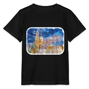 Krakau Polen Aquarell Skizze Illustration - Stanley/Stella Kinder T-Shirt MINI CREATOR  - Schwarz - Vorne - Mikhail (115cm)